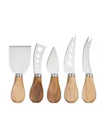 Andrea House Silbernes Käsemesser-Set Frija Mit Akazienholzgriff, 5-teilig